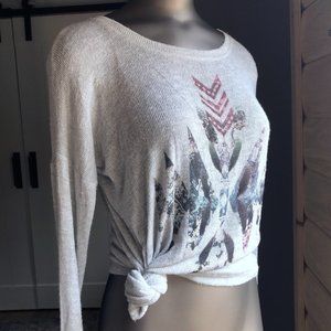 DayTrip | Abstract Print Gray Scoopneck Sweater